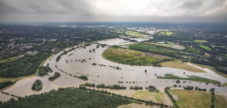 Aerial photo, Ruhr flood, flooding, Ruhrbogen between Oberhausen-Alstaden and Mülheim, Alstaden,