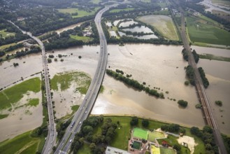 Aerial photo, Ruhr flood, flooding, Styrum - South, Mülheim an der Ruhr, Ruhr area, North