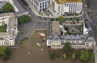 Aerial photo, Ruhr flood, flooding, Ruhrbania with flooding in the old town I, Mülheim an der Ruhr,