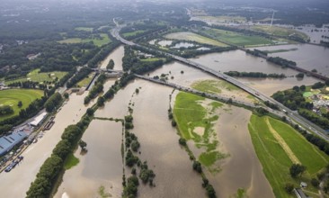 Aerial photo, Ruhr flood, flooding, Styrum - South, Mülheim an der Ruhr, Ruhr area, North