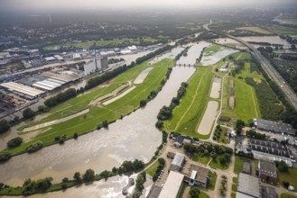 Aerial photograph, Ruhr floods, floods at the Styrum waterworks, Styrum - South, Mülheim an der