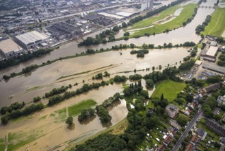 Aerial photograph, Ruhr floods, floods at the Styrum waterworks, Styrum - South, Mülheim an der