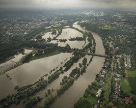 Aerial photo, Ruhr flood, flooding, Ruhr flooding near Menden and Ickten, Mülheim an der Ruhr, Ruhr