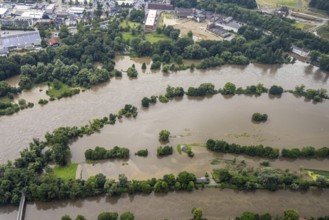 Aerial photograph, Ruhr flood, flooding, Altstadt I - Southwest, Mülheim an der Ruhr, Ruhr area,