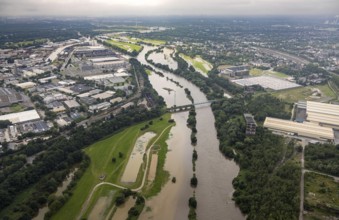 Aerial view, Ruhr floods, flooding, Altstadt II, Mülheim an der Ruhr, Ruhr area, North