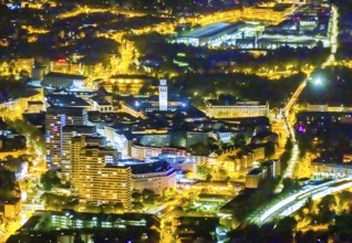 Aerial view, Technical Town Hall and Forum City Mülheim shopping centre Hans-Böckler-Platz,