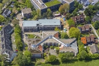 Aerial view, construction site and new building at evang. Wohnstift Raadt, Holthausen - Südost,