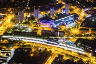 Aerial photo, Mülheim an der Ruhr main station, Technical Town Hall and Forum City Mülheim shopping