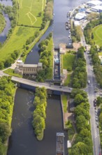 Aerial photo, Raffelberg lock, Raffelberg hydroelectric power station, Raffelberg bridge, lock
