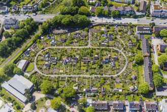 Aerial view, allotment garden site KGV Stollenhof, Saarner Straße, Speldorf, Mülheim an der Ruhr,