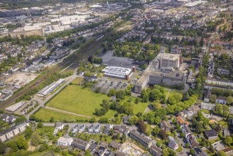 Aerial view, Tengelmann site, Mülheim vaccination centre, event hall The Terracotta Army and Body