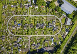 Aerial view, allotment garden site KGV Stollenhof, Saarner Straße, Speldorf, Mülheim an der Ruhr,