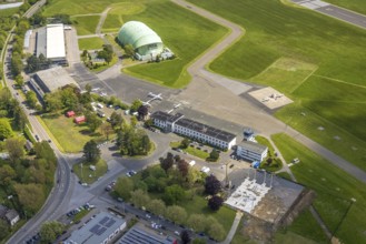 Aerial photo, Essen/Mülheim Airport, FFL Technical College for Aircraft Pilots, Corona Drive-In