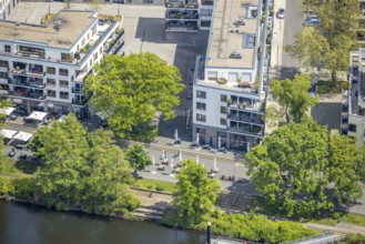 Aerial view, Ruhrpromenade Mülheim, outdoor catering, Altstadt I, Mülheim an der Ruhr, Ruhr area,