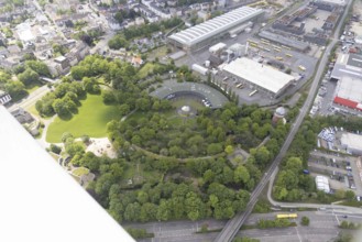 Aerial view, roundhouse in the park at Broich Castle, Camera Obscura, Broich - Ost, Mülheim an der