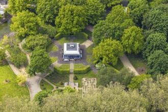 Aerial view, Tourainer Pavilion in Tourainer Garden, Broich - East, Mülheim an der Ruhr, Ruhr area,