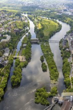 Aerial view, hydroelectric power station Kahlenberg of RWW Speldorf, Mülheim an der Ruhr, Ruhr