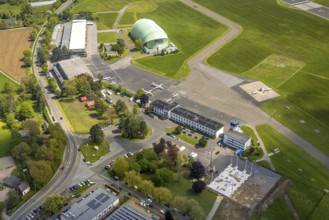 Aerial photo, Essen/Mülheim Airport, FFL Technical College for Aircraft Pilots, Corona Drive-In