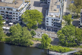 Aerial view, Ruhrpromenade Mülheim, outdoor catering, Altstadt I, Mülheim an der Ruhr, Ruhr area,