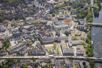 Aerial view, city hall, Ruhr promenade, city viaduct and Ruhr bridge on the river Ruhr, Altstadt I,
