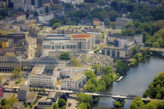 Aerial view, city hall, Ruhr promenade, city viaduct and Ruhr bridge on the river Ruhr, Altstadt I,