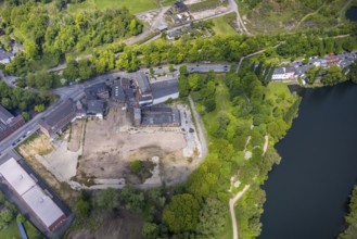 Aerial view, Leather and Tanner Museum on the Ruhr River, Saarn, Mülheim an der Ruhr, Ruhr area,