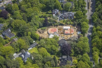 Aerial view, construction site and new building at Uhlenhorstweg in Broicher Waldgebiet, Mülheim an