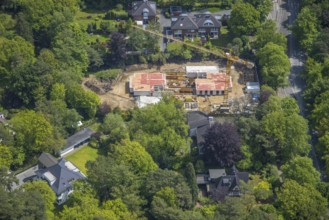 Aerial view, construction site and new building at Uhlenhorstweg in Broicher Waldgebiet, Mülheim an