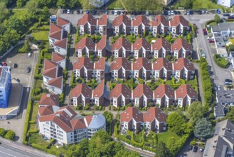 Aerial view, housing estate Westkapeller Ring, Mats Kamp, Saarn, Mülheim an der Ruhr, Ruhr area,