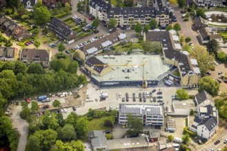 Aerial view, Saarn-Center construction site and new building Edeka supermarket, Düsseldorfer