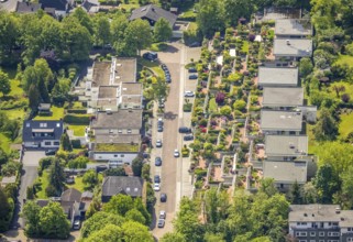 Aerial view, residential buildings on a slope with terraced balconies, Saarn - West, Mülheim an der