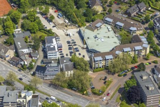 Aerial view, Saarn-Center construction site and new building Edeka supermarket, Düsseldorfer