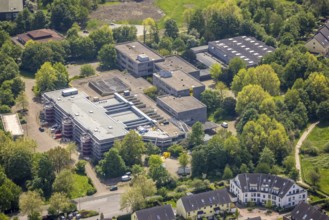 Aerial view, construction site and renovation of Berufskolleg Lehnerstraße, sports hall,