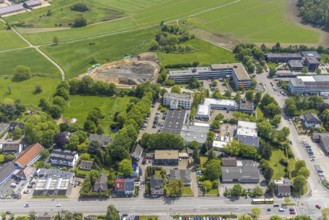 Aerial view, construction site and construction of a filter plant at Aubergweg, industrial area