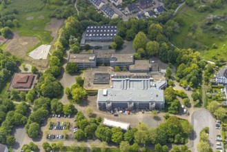 Aerial view, construction site and renovation of Berufskolleg Lehnerstraße, sports hall,