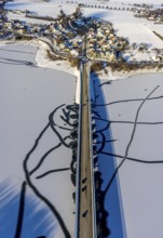 Aerial view, Delecker Brücke, shapes and colours, Delecke, Möhnesee, Sauerland, North