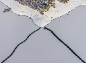 Aerial view, shapes and colours in the Möhnesee, Delecke, Möhnesee, Sauerland, North