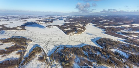 Aerial view, forest area Südlicher Randweg and Möhnesee, Brüningsen, Möhnesee, Sauerland, North