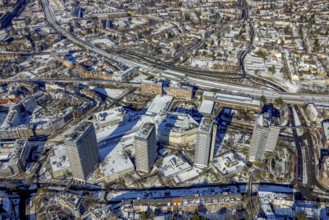 Aerial view, Dickswall high-rise buildings, railway station, Altstadt I - Südost, Mülheim an der