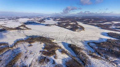 Aerial view, forest area Südlicher Randweg and Möhnesee, Brüningsen, Möhnesee, Sauerland, North