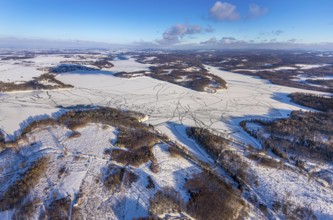 Aerial view, forest area Südlicher Randweg and Möhnesee, Brüningsen, Möhnesee, Sauerland, North