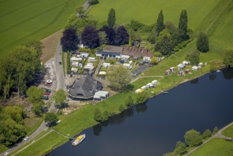 Aerial view, camping site and Dicken am Damm Cafe, Saarn, Mülheim an der Ruhr, Ruhr area, North