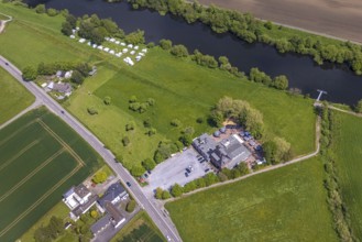 Aerial view, Franky's Wasserbahnhof Mintard, at the river Ruhr, Saarn, Mülheim an der Ruhr, Ruhr