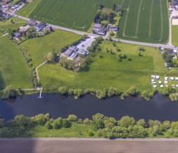 Aerial view, Franky's Wasserbahnhof Mintard, at the river Ruhr, Saarn, Mülheim an der Ruhr, Ruhr