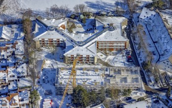 Aerial view, construction site and new building at Evang. Wohnstift Raadt, Holthausen - Südost,