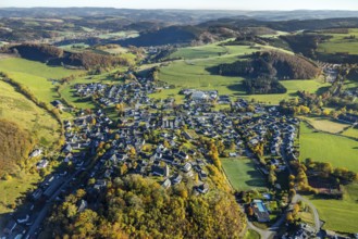 Aerial view, local view with church St. Antonius Einsiedler in the district Grevenstein in