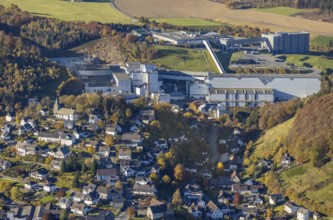 Aerial view, town view and brewery C.& A. VELTINS in the district Grevenstein in Meschede,