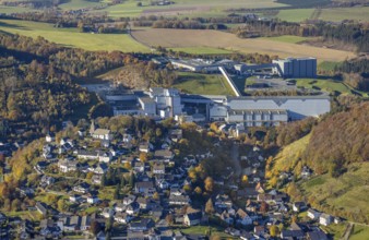 Aerial view, town view and brewery C.& A. VELTINS in the district Grevenstein in Meschede,