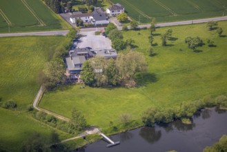 Aerial view, Franky's Wasserbahnhof Mintard, at the river Ruhr, Saarn, Mülheim an der Ruhr, Ruhr