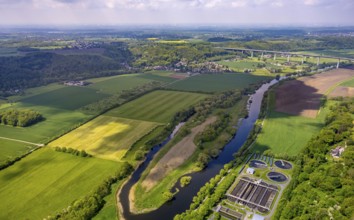 Aerial view, Untere Kettwiger Ruhraue, river Ruhr, Mintarder Ruhrtalbrücke, Saarn, Mülheim an der